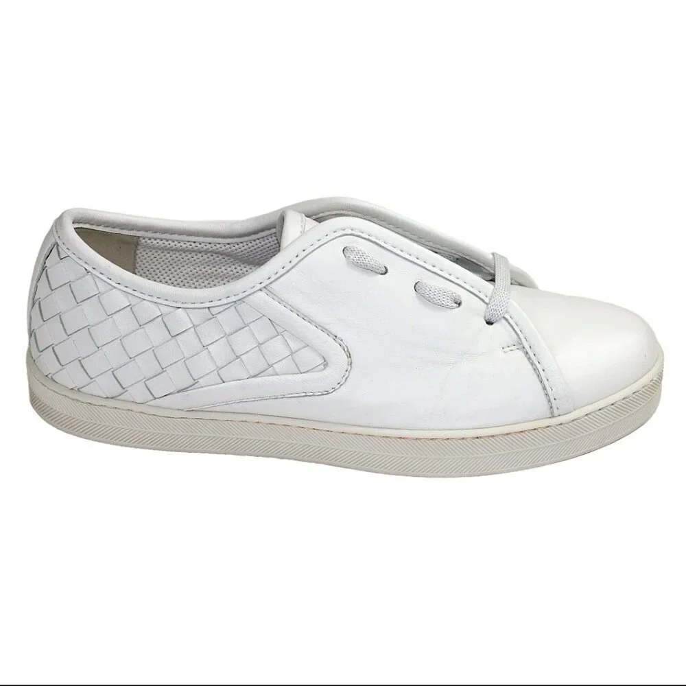 Bottega Veneta Intrecciato White Leather Low Profile Sneaker Size 36.5 (US 6.5)